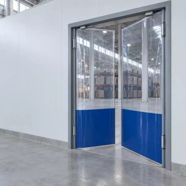 Маятниковая распашная двустворчатая эластичная дверь из ПВХ 250*240